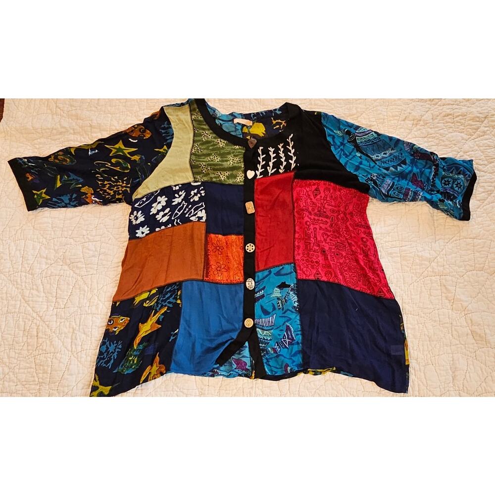 La Cera Women Patchwork Button Pattern Front Tuni… - image 2